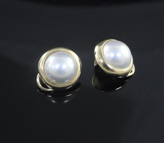 A pair of Tiffany & Co 14ct gold and mabe pearl ear clips, 18mm.